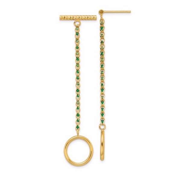 14K Chain D/C Post And Dangle Earrings